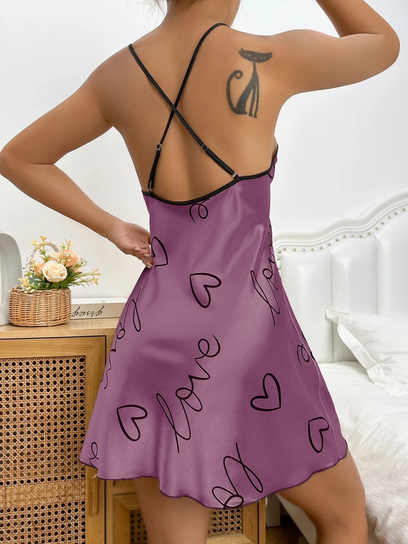 Camisón con estampado de letras y corazones, vestido informal con cuello redondo y tirantes finos para dormir, vestidos para dormir para mujer